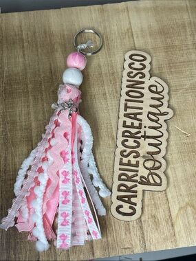 Pink Ribbon Tassel Keychain Bow Charm